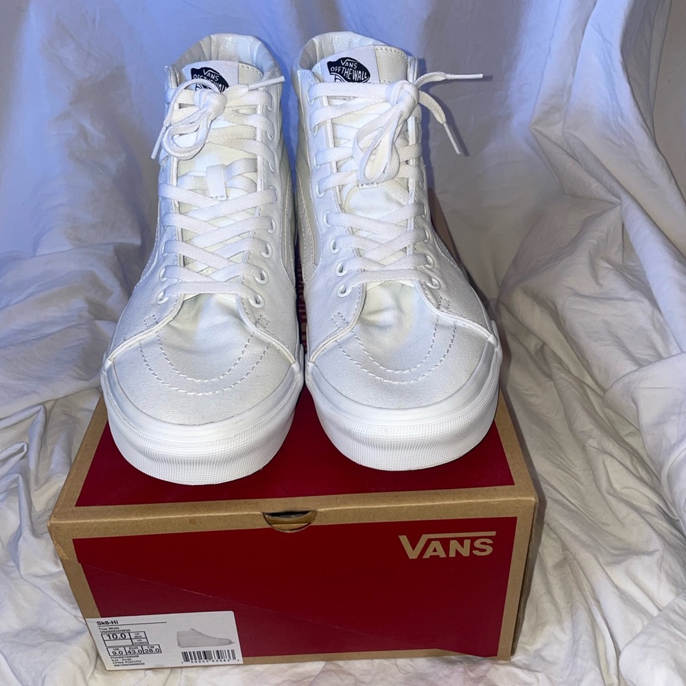 Vans SK8 HI Mens All White Canvas High Top Skateboard Shoes Size 10